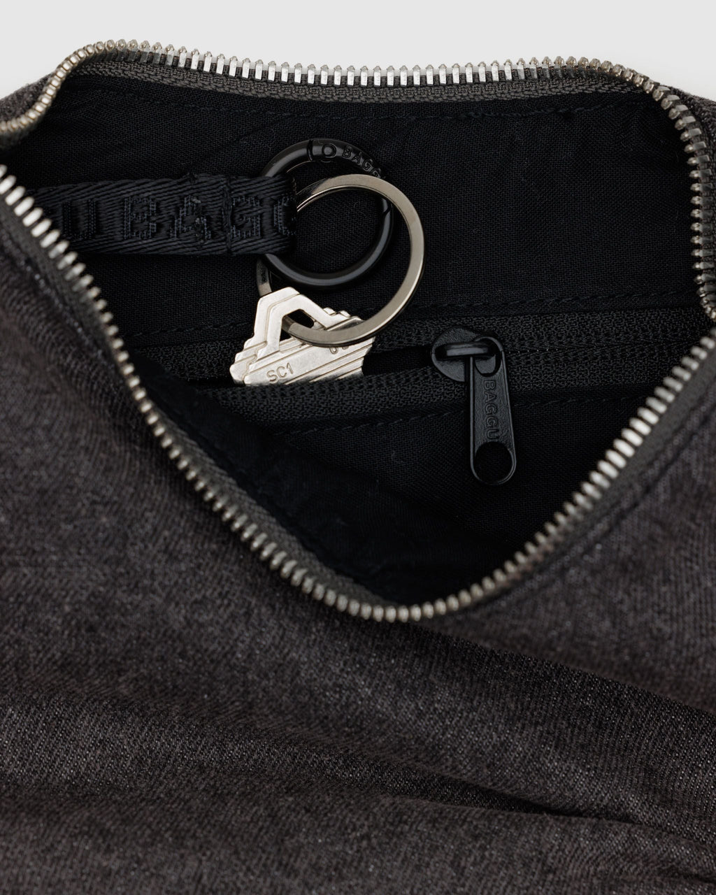 Small Denim Crescent Bag - Washed Black Denim